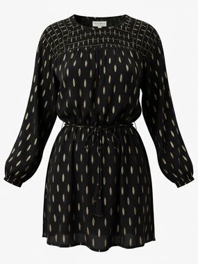 Idyllwind Jolly Metallic Clip Dot Tie Waist Dress Black Medium NWOT